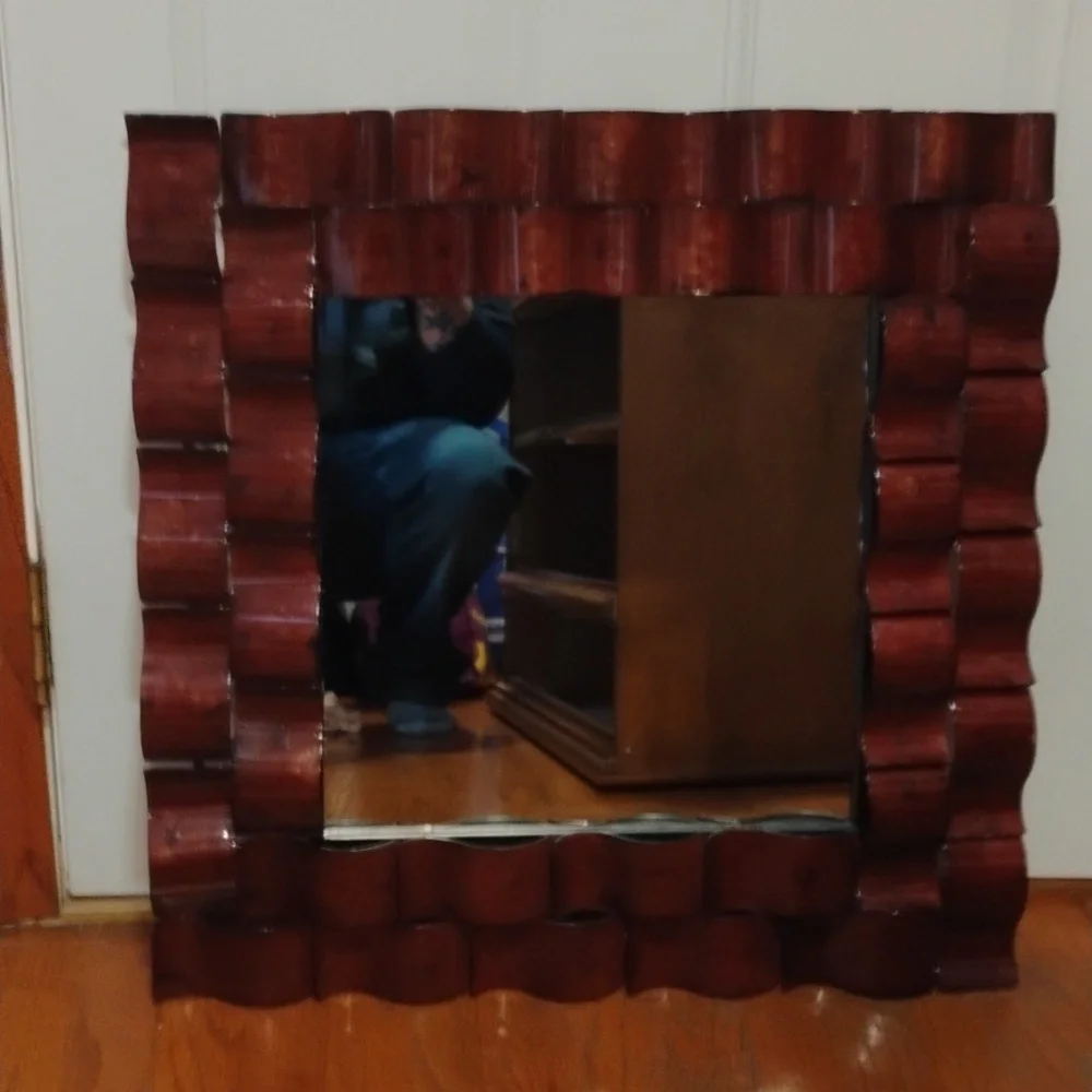 Large Red Weaving Frame Pattern Metal Frame Mirror 24 by 24